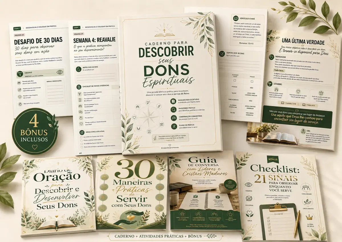 Pacote completo: caderno principal, páginas abertas e os 4 bônus